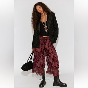 Forever Young Burnout Pants | Elegant Burgundy Lace Pants